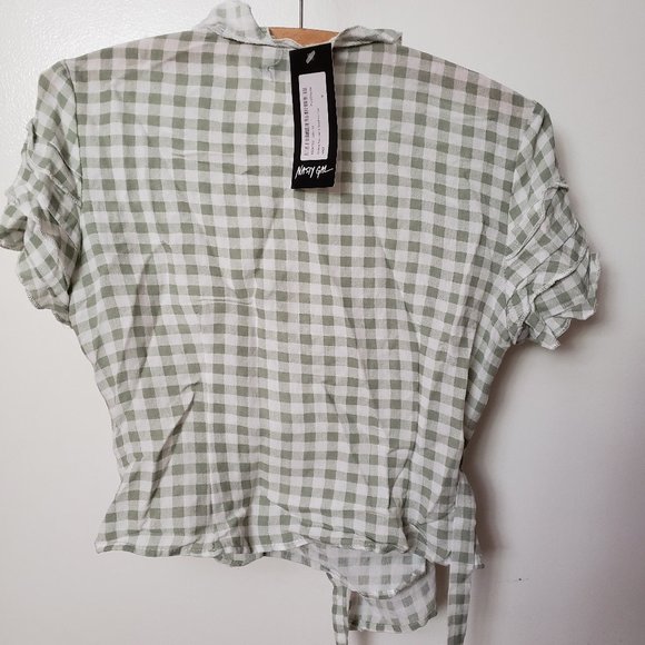NWT green and white ruffled gingham top - Picture 4 of 7